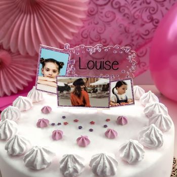 Cake topper personnalisé rose paillettes Multi-photos + messages