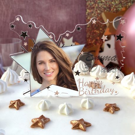 Cake topper personnalisé Happy Birthday Rose Gold - Deco de gâteau