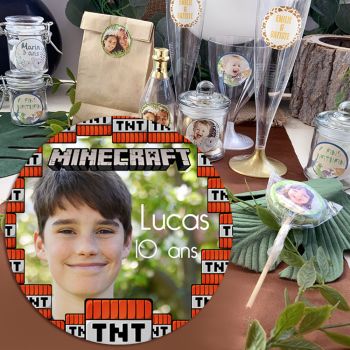 Etiquettes personnalisées adhésives décor Minecraft 4cm