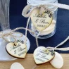 Etiquettes bois personnalisées coeurs décor brin