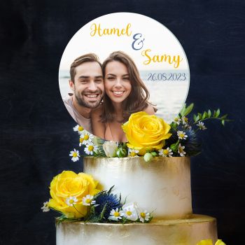 Wedding Cake topper rond personnalisé photo