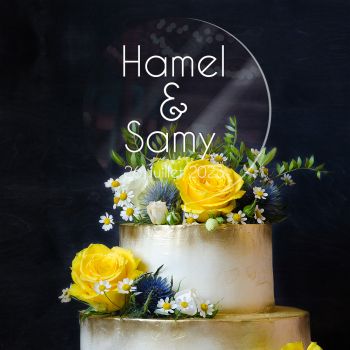 Wedding Cake topper personnalisé rond textes blanc