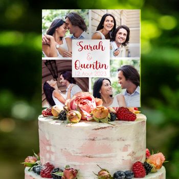 Wedding Cake topper personnalisé photo + texte carré