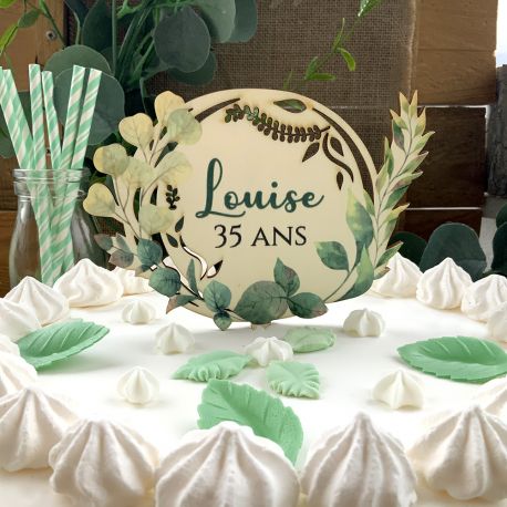 Cake topper bois personnalisé feuillage