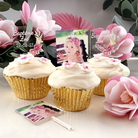 Cupcakes topper personnalisé décor Pivoines roses