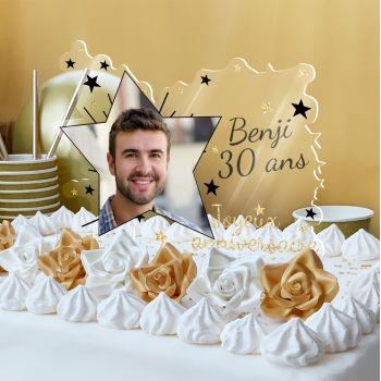 Cake topper Grand format personnalisé Joyeux anniversaire or