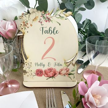 Centre de table bois personnalisé décor roses