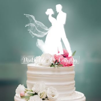 Cake topper mariage personnalisé silhouettes blanc
