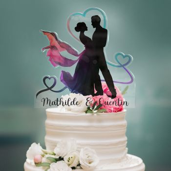 Cake topper mariage personnalisé silhouettes couleurs