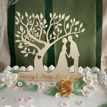 Cake topper mariage personnalisé bois arbre de souhait