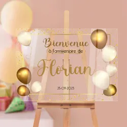 Véritable plaque bienvenue personnalisée décor ballon or