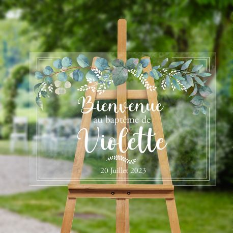 Véritable plaque bienvenue baptême personnalisée décor feuillage Véritable plaque bienvenue baptême personnalisée décor feuillage