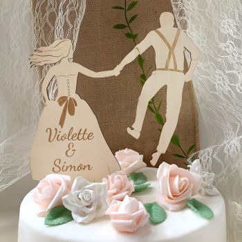 Cake topper mariage personnalisé bois mariés sauts