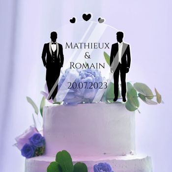 Cake topper mariage personnalisé mariés 2 hommes