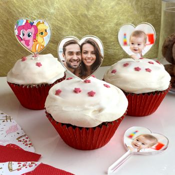 12 Cupcakes topper personnalisés coeurs multi-photos