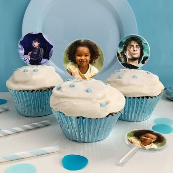 12 Cupcakes topper personnalisés rond multi-photos