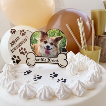 Cake topper bois personnalisé chien