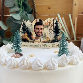 Cake topper personnalisé bois la randonnée