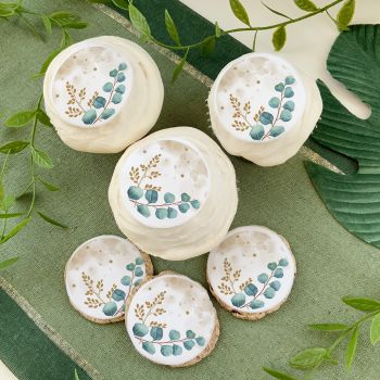 12 Mini disques en sucre décor Eucalyptus