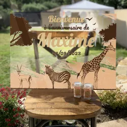 Véritable plaque bienvenue personnalisée décor Safari Afrique