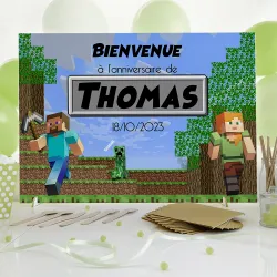 Plaque de bienvenue anniversaire personnalisée Minecraft