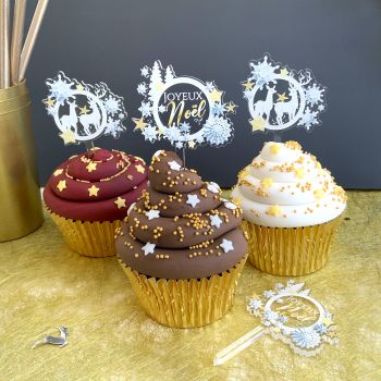 12 pic deco Cupcakes topper Flocons or
