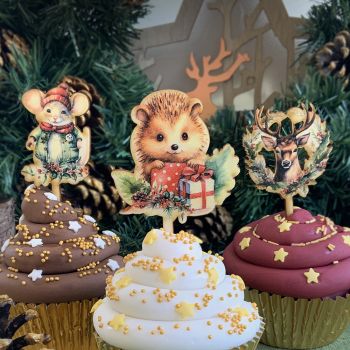 12 Pic deco Cupcakes topper Animaux de Noël 