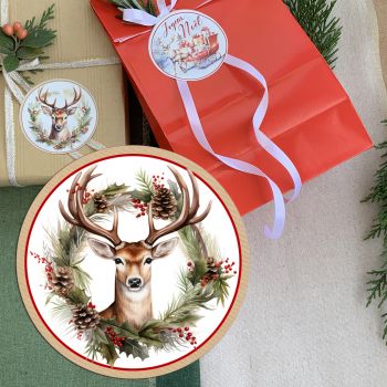 Etiquettes autocollantes décor Animaux de Noël 6cm