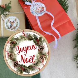 Etiquettes autocollantes décor Animaux de Noël 6cm