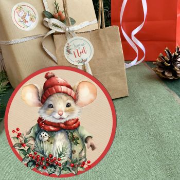 Etiquettes adhésives décor animaux de Noël 4cm