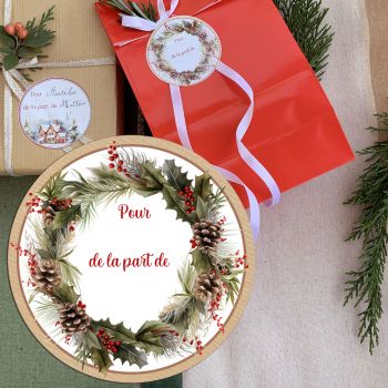 Etiquettes pour cadeau décor Noël couronne 6cm
