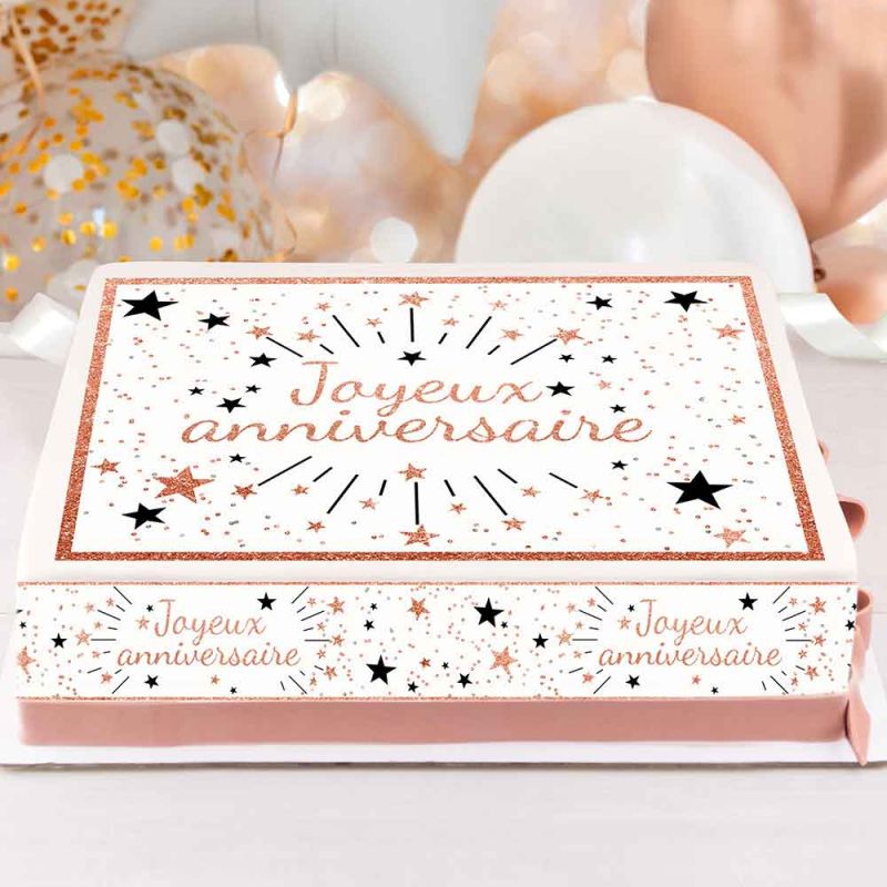 Kit deco de gâteau Joyeux Anniversaire gold rose A4 