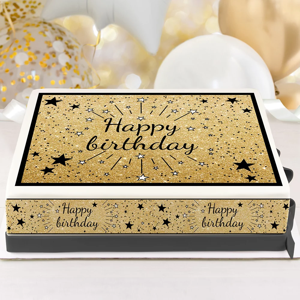 Kit deco de gâteau Happy Birthday noir a4