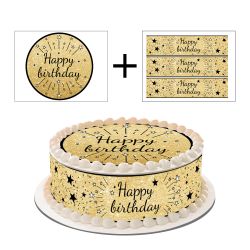 Kit deco de gâteau Happy Birthday noir