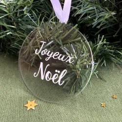 4 Boules de noël personnalisé plexi texte blanc pur