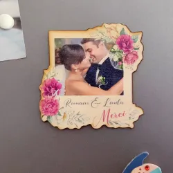 Lot de 5 Magnets personnalisés Bois Merci décor Pivoines roses