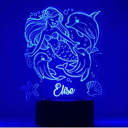 Lampe/veilleuse personnalisée arc en ciel Sirène dauphins