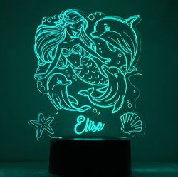 Lampe/veilleuse personnalisée arc en ciel Sirène dauphins