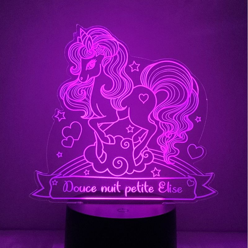 Lampe/veilleuse personnalisée arc en ciel licorne