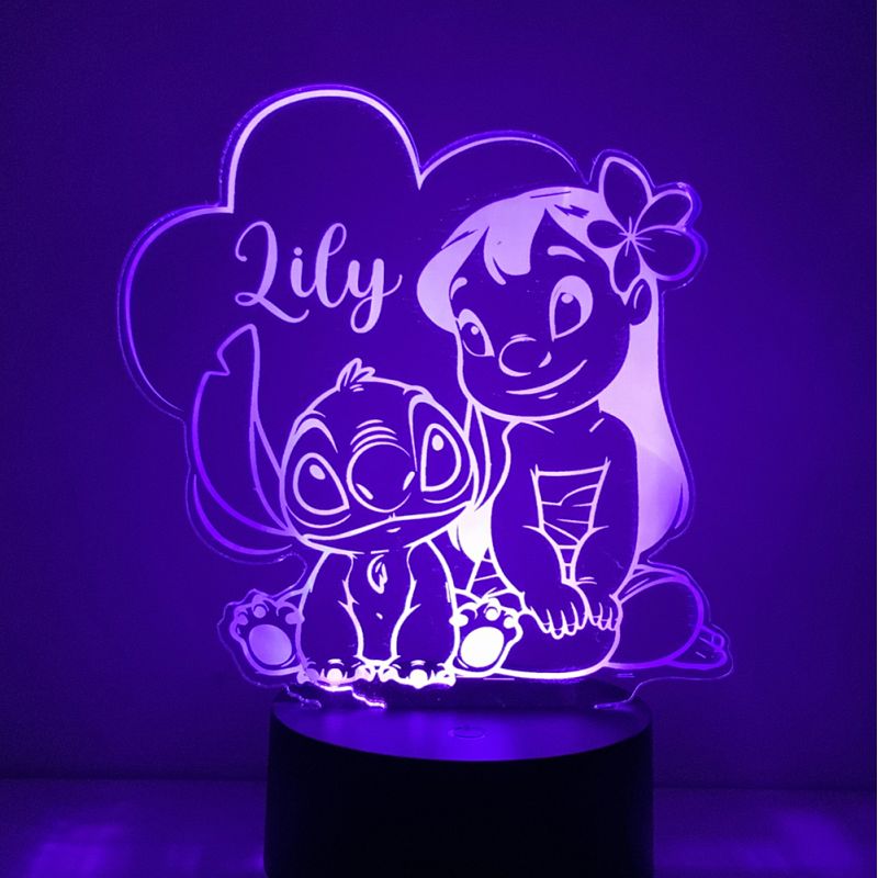 Lampe/veilleuse personnalisée arc en ciel Lilo et Stitch