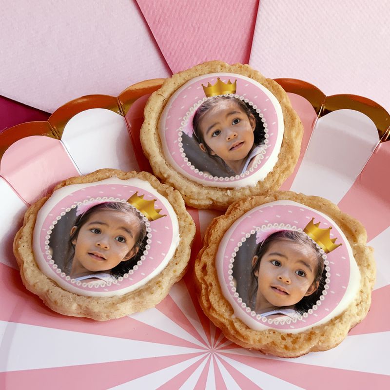 6 cookies personnalisés photo décor couronne princesse