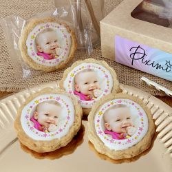 6 cookies personnalisés photo décor étoiles filantes roses