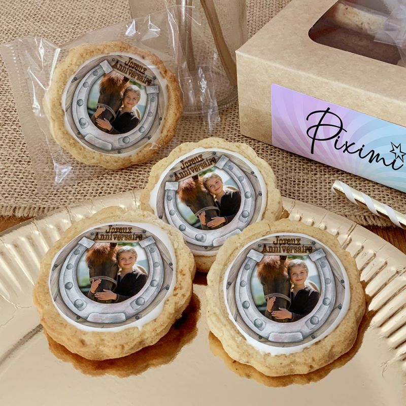 6 cookies personnalisés photo décor cheval