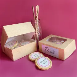 6 cookies personnalisés texte décor coeurs aquarelles