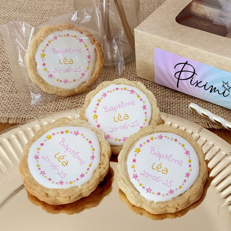 6 cookies personnalisés texte décor étoiles filantes roses