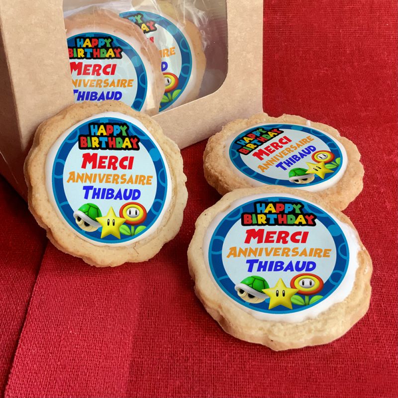 6 cookies personnalisés texte décor Mario