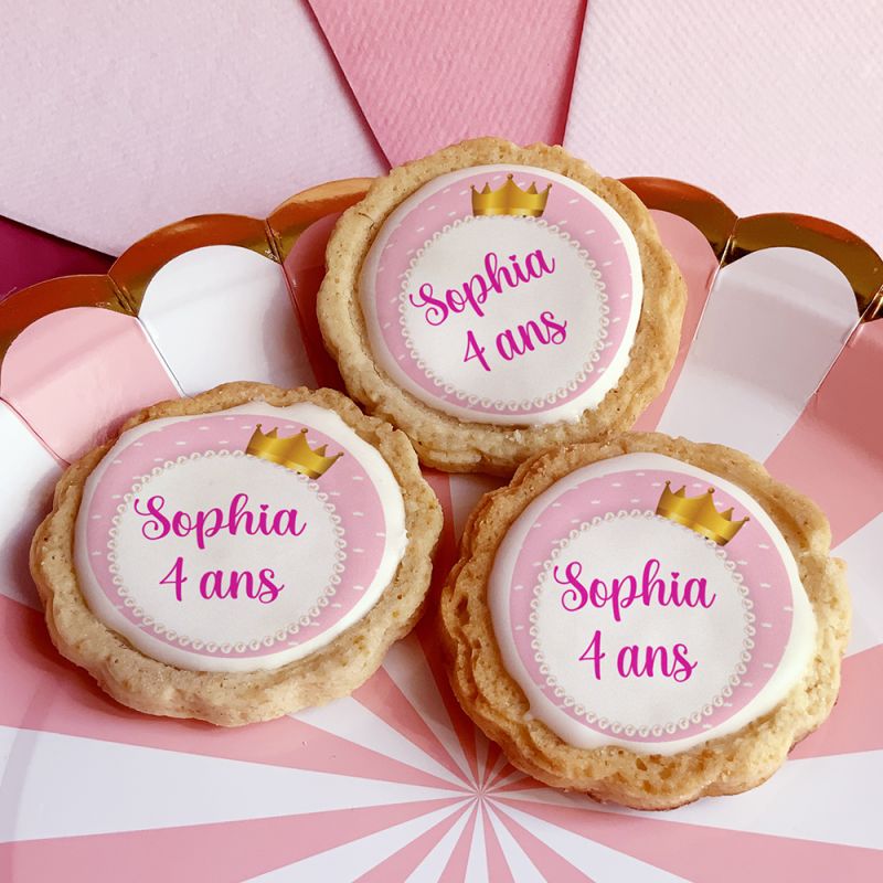 6 cookies personnalisés texte décor couronne princesse