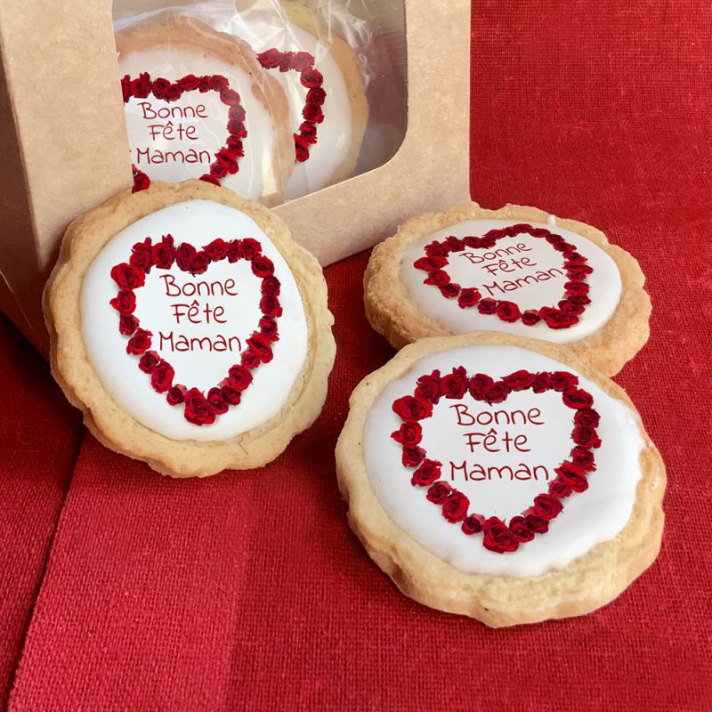 6 cookies personnalisés texte décor roses coeur