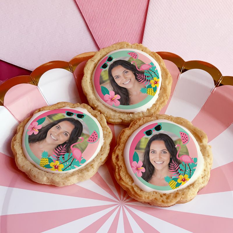 6 cookies personnalisés photo décor Flamingo