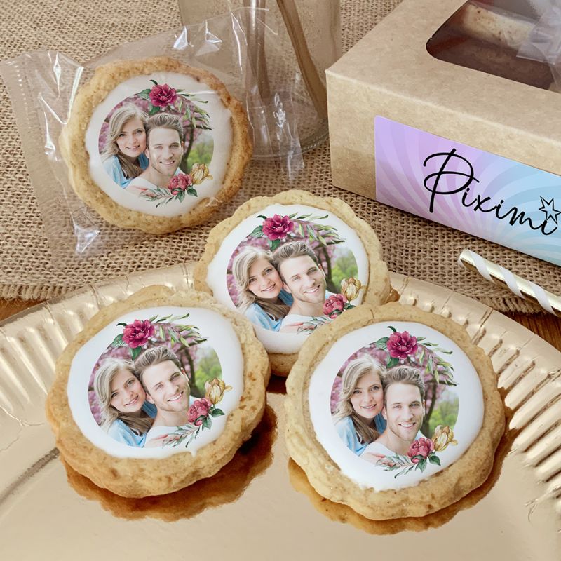 6 cookies personnalisés photo décor Pivoines roses